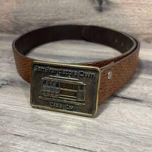 VINTAGE SOLID BRASS SAN FRANCISCO CABLE CAR BELT & BELT BUCKLE